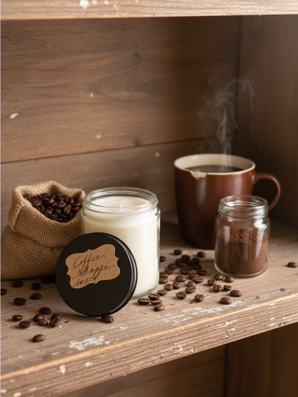 Handmade Coffee Soy Scented Candle - 8 oz Cream Wax